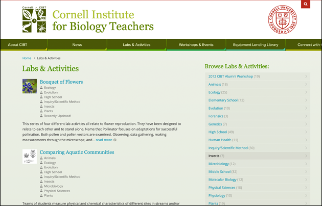 Cornell Institute for Biology Teachers homepage title and logo in banner