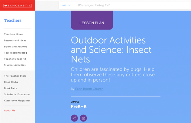 Scholastics Outdoor Activities and Science website homepage with Scholastic logo top left.
